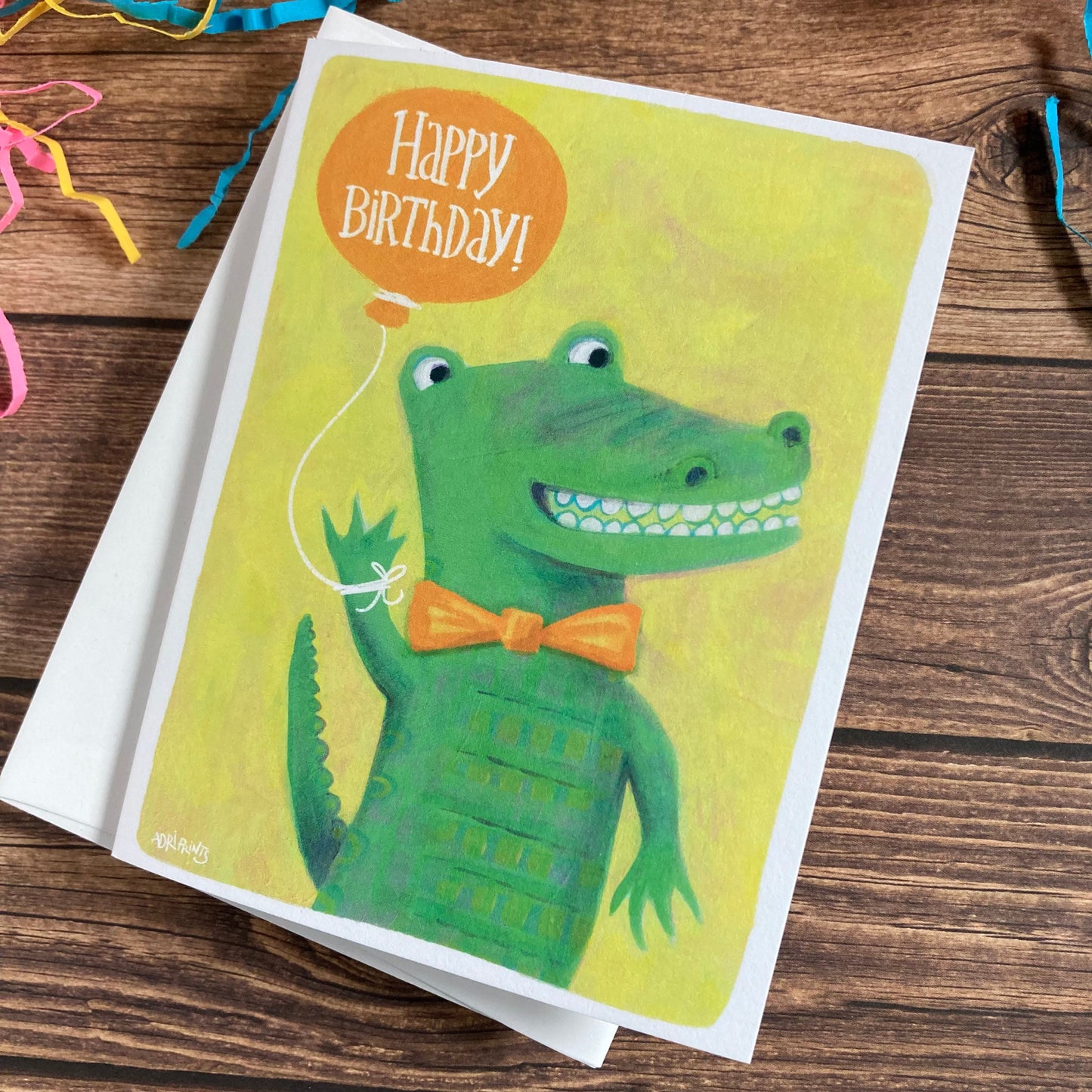 BIRTHDAY - Gator Crocodile Birthday Card, art by Adriana Bergstrom (Adriprints)