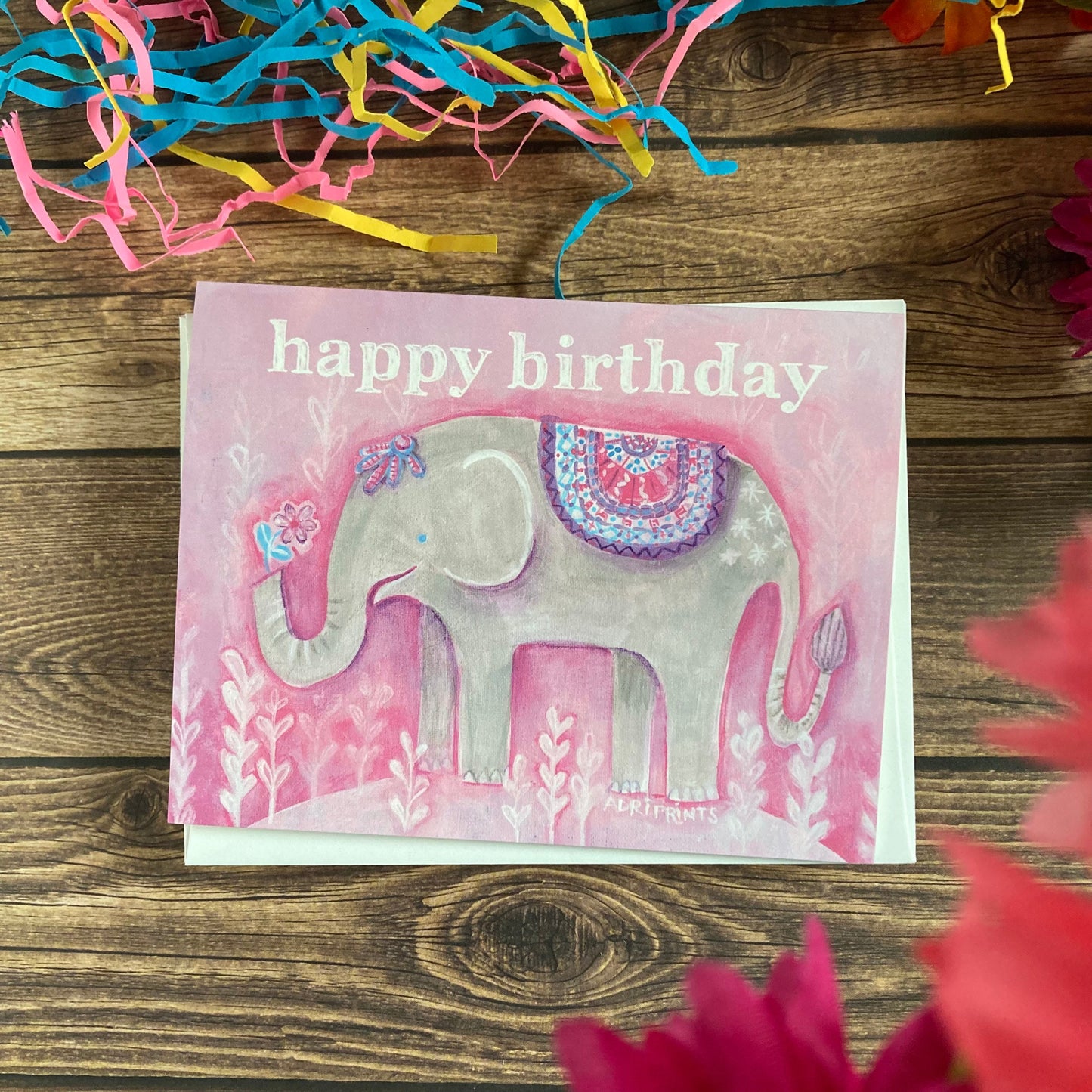 BIRTHDAY - Pink Elephant darling birthday card - featuring art by Adriana Bergstrom