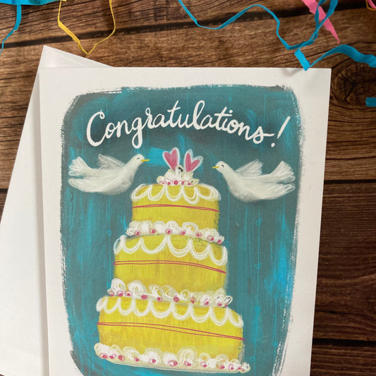 WEDDING - Wedding Birds - Congratulations Wedding Cake, Eco-Friendly Notecards by Adriana Bergstrom (Adriprints)