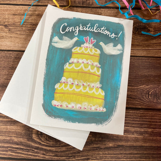 WEDDING - Wedding Birds - Congratulations Wedding Cake, Eco-Friendly Notecards by Adriana Bergstrom (Adriprints)