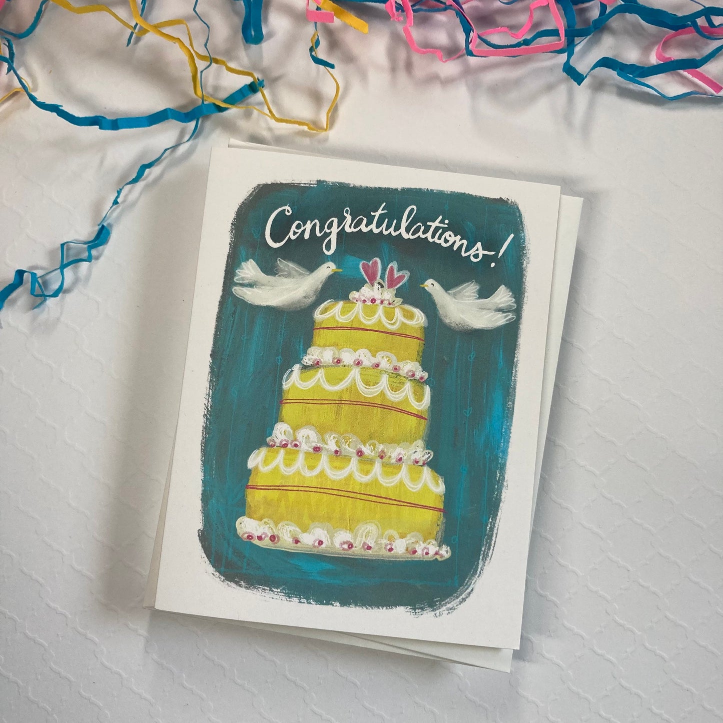 WEDDING - Wedding Birds - Congratulations Wedding Cake, Eco-Friendly Notecards by Adriana Bergstrom (Adriprints)