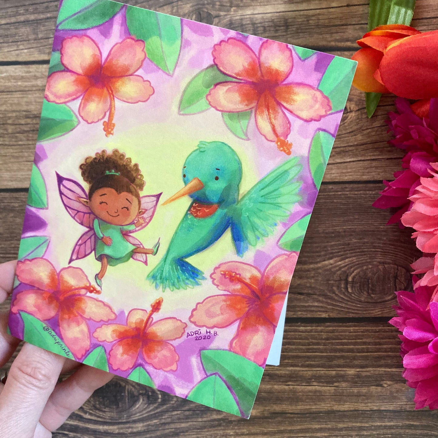 EVERYDAY - Hummingbird Flower Fairy - Greeting Card for Friends, Family, art by Adriana Bergstrom (Adriprints)