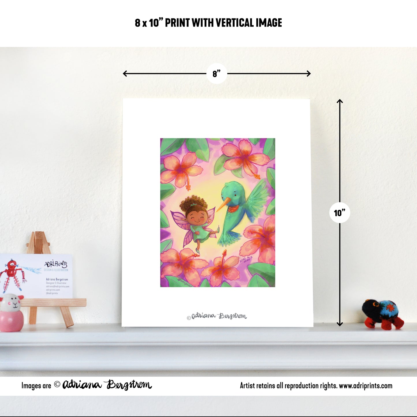 ART PRINT - Fairy and Hummingbird print featuring art by Adriana Bergstrom (Adriprints)