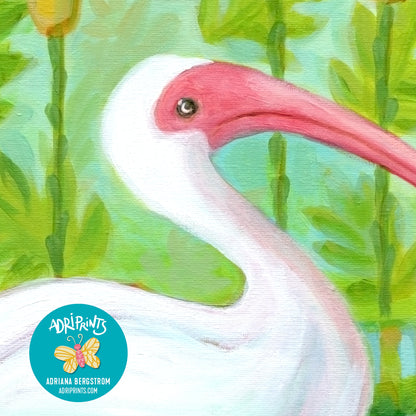 PRINT - Ibis Wading Bird, art print in various sizes featuring art by Adriana Bergstrom (Adriprints)