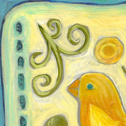 ART PRINT - Yellow Folk Art Bird print of painting by Adriana Bergstrom (Adriprints)