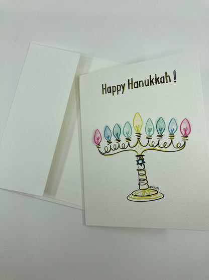 Happy Hanukkah Menorah, minimalist eco-friendly greetings, boxed 10 pack card set, art by Adriana Bergstrom