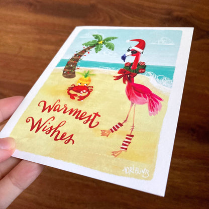 HOLIDAY- Warm Wishes Flamingo eco-friendly greetings, boxed 10 pack card set