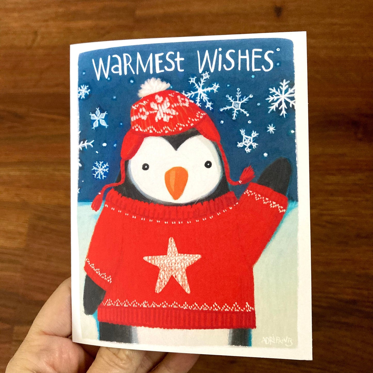 Penguin Warm Wishes, eco-friendly greetings, boxed 10 pack card set, art by Adriana Bergstrom