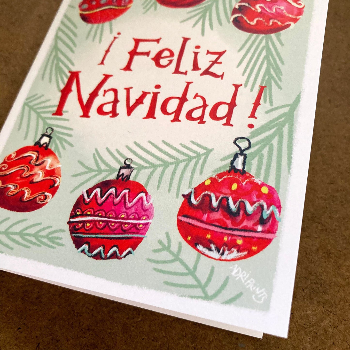 HOLIDAY Feliz Navidad Ornaments eco-friendly 10 pack card set, art by Adriana Bergstrom