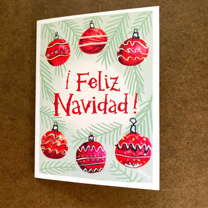 HOLIDAY Feliz Navidad Ornaments eco-friendly 10 pack card set, art by Adriana Bergstrom