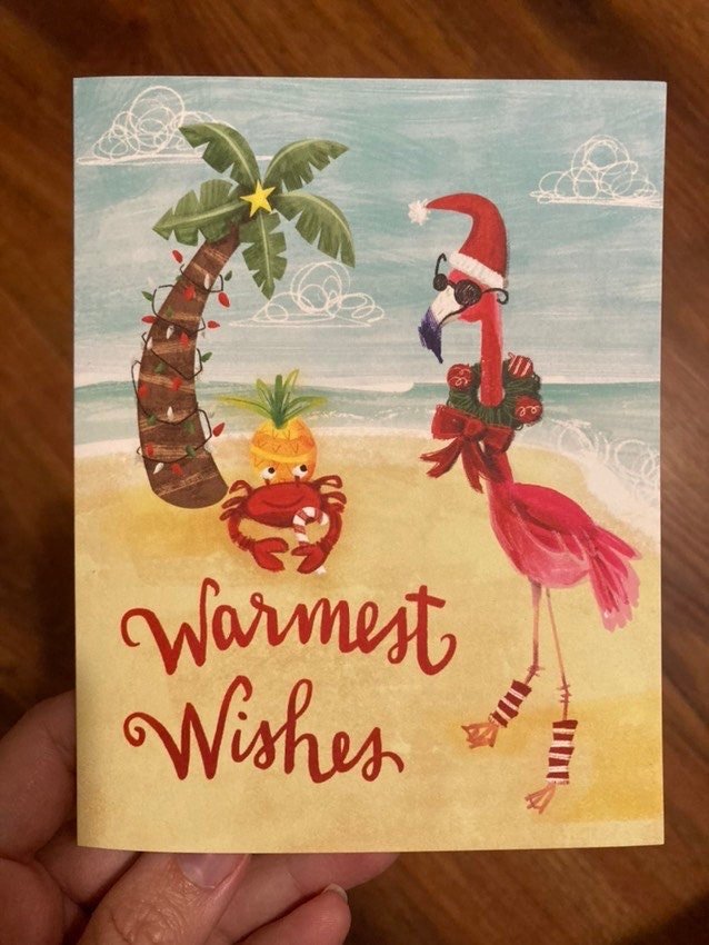 HOLIDAY- Warm Wishes Flamingo eco-friendly greetings, boxed 10 pack card set