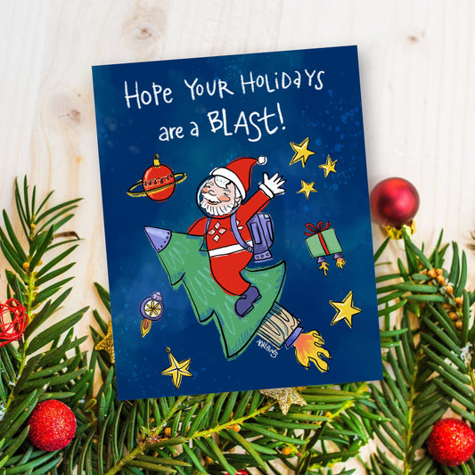HOLIDAY Space Santa eco-friendly greetings, boxed 10 pack card set, art by Adriana Bergstrom