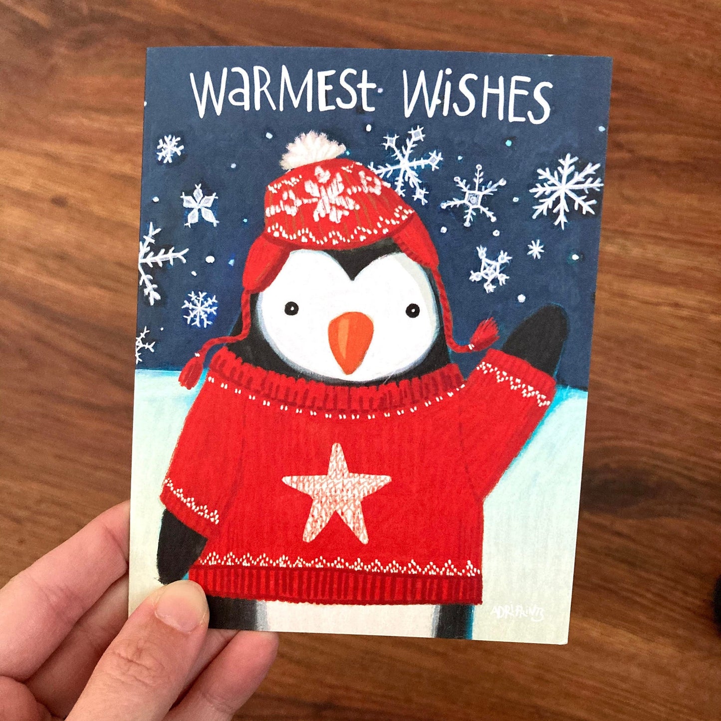 Penguin Warm Wishes, eco-friendly greetings, boxed 10 pack card set, art by Adriana Bergstrom