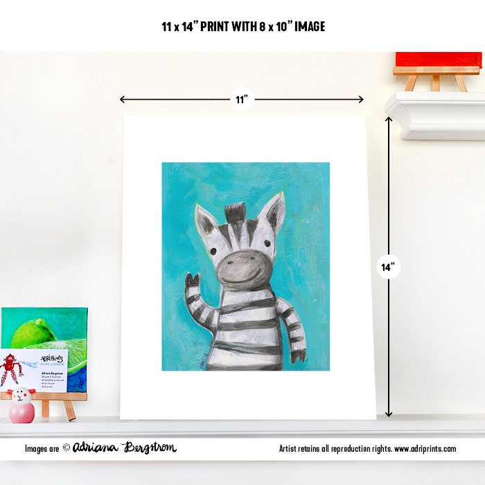 ART PRINT - Zebra Says Hello, featuring original art by Adriana Bergstrom (Adriprints)