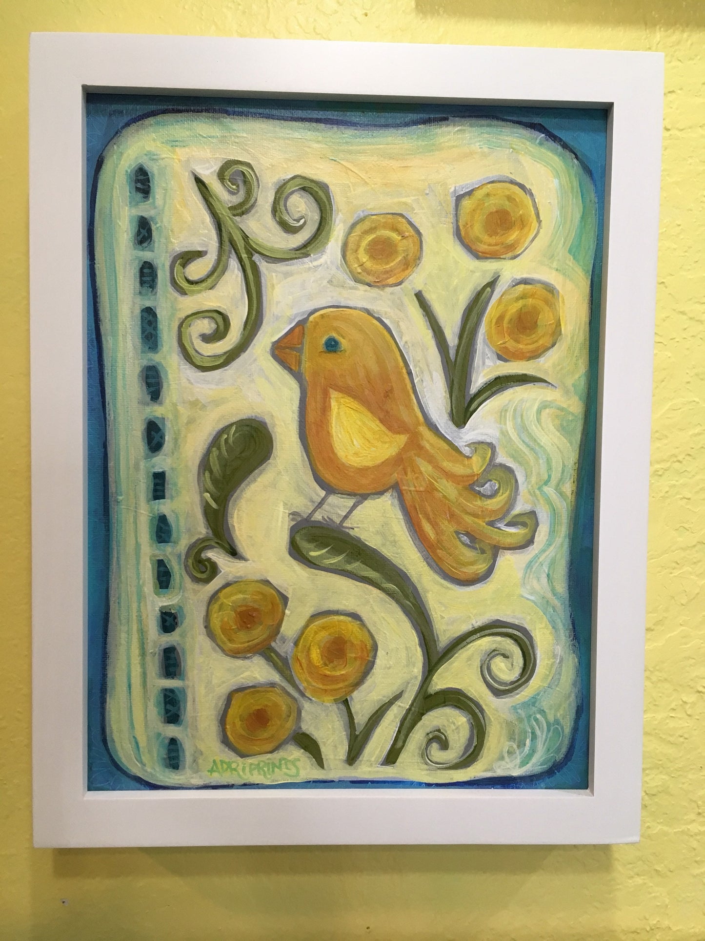 PAINTING- Yellow Bird Acrylic Painting, 9" x 12", acrylic on canvas board, by Adriana Bergstrom