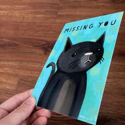 Miss You Wistful Cat postcard, 10 pack of postcards, art by Adriana Bergstrom, adriprints