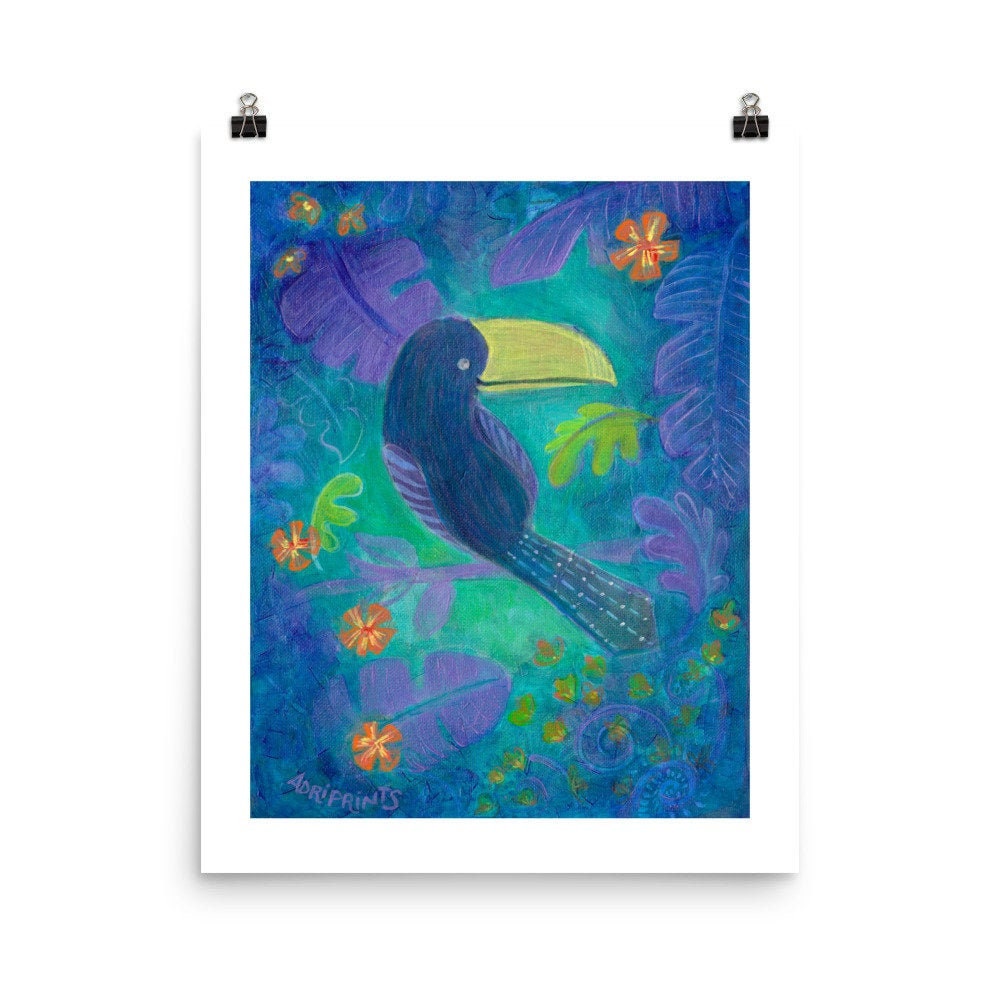 ART PRINT - Deep Jungle Toucan, art print featuring original art by Adriana Bergstrom (Adriprints)