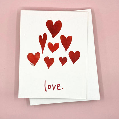 LOVE- Love Hearts Card. Send love for Valentine, Anniversary, Friendiversary, Eco-Friendly Notecards by Adriana Bergstrom (Adriprints)