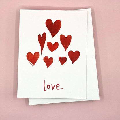 LOVE- Love Hearts Card. Send love for Valentine, Anniversary, Friendiversary, Eco-Friendly Notecards by Adriana Bergstrom (Adriprints)