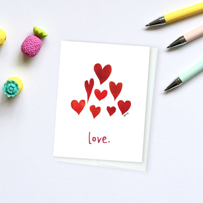 LOVE- Love Hearts Card. Send love for Valentine, Anniversary, Friendiversary, Eco-Friendly Notecards by Adriana Bergstrom (Adriprints)