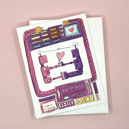 LOVE - Robots Connection - Greeting Card for Them, Anniversary, Valentine's Day, eco-friendly notecards by Adriana Bergstrom (Adriprints)