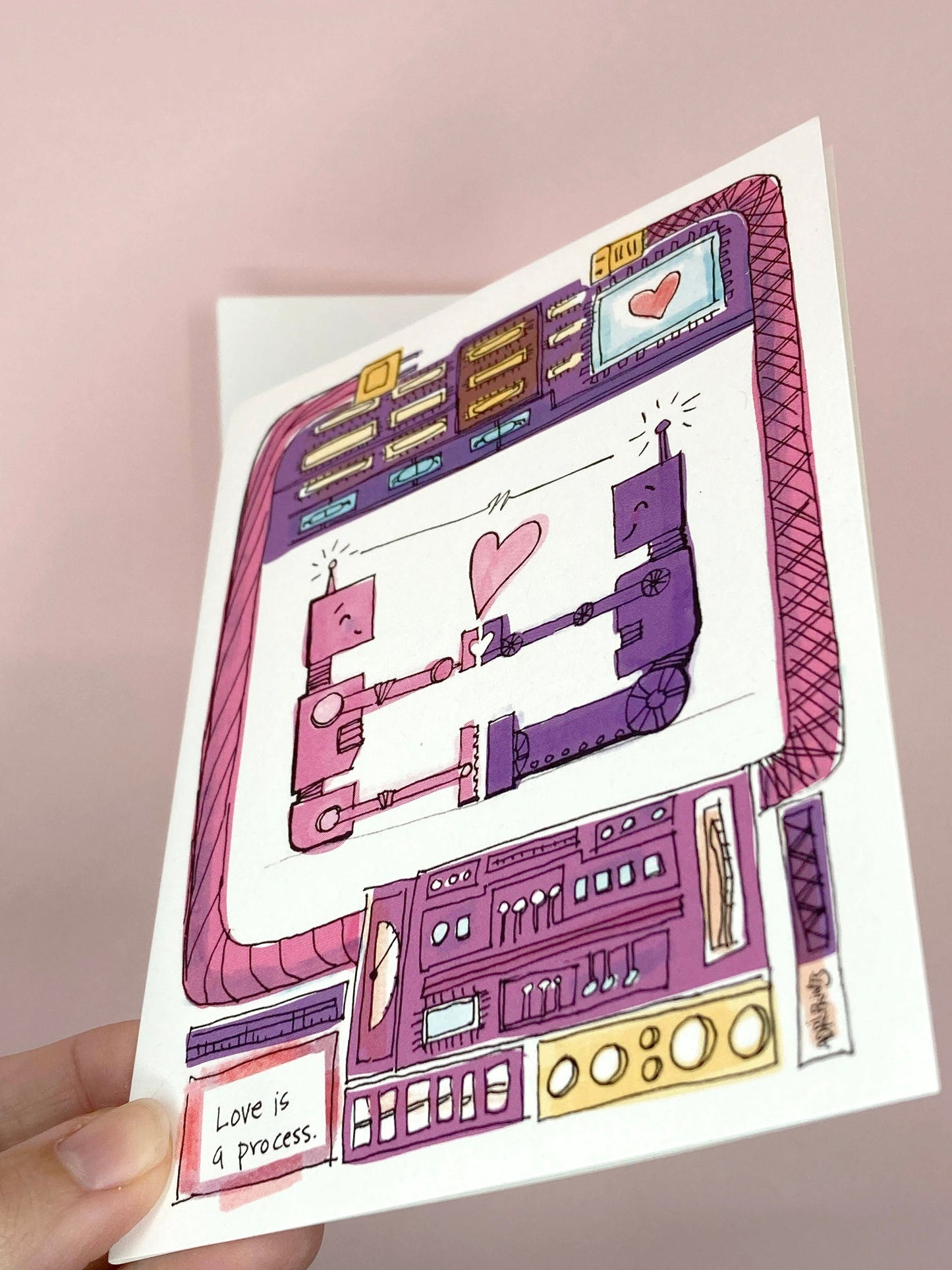 LOVE - Robots Connection - Greeting Card for Them, Anniversary, Valentine's Day, eco-friendly notecards by Adriana Bergstrom (Adriprints)
