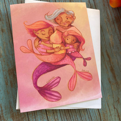 LOVE - Mermaid Family - Greeting Card for Mom, Sister, Grandma, Friends, eco-friendly notecards by Adriana Bergstrom (Adriprints)