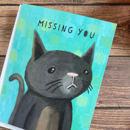 EVERYDAY - Miss You Cat Notecard featuring wistful grey cat art by Adriana Bergstrom