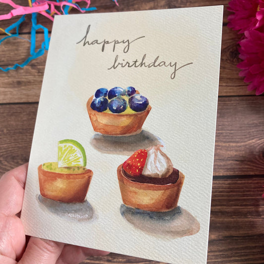 BIRTHDAY - Key Lime Pie mini tarts Birthday card - watercolor art by Adriana Bergstrom