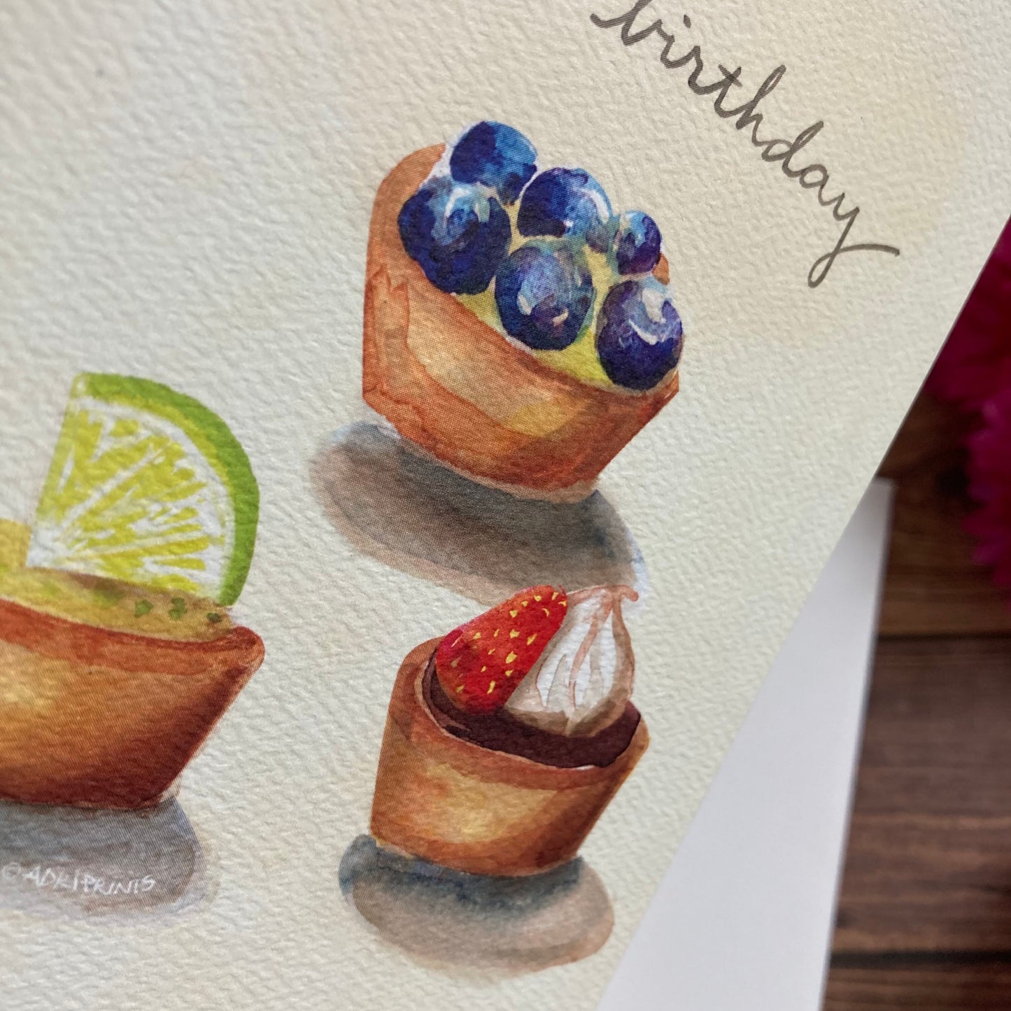 BIRTHDAY - Key Lime Pie mini tarts Birthday card - watercolor art by Adriana Bergstrom