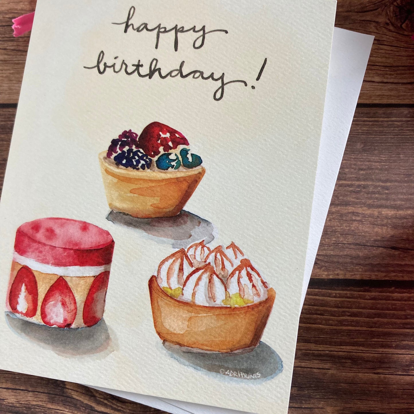 BIRTHDAY - Fruit Tarts Petit Fours Birthday card - watercolor art by Adriana Bergstrom