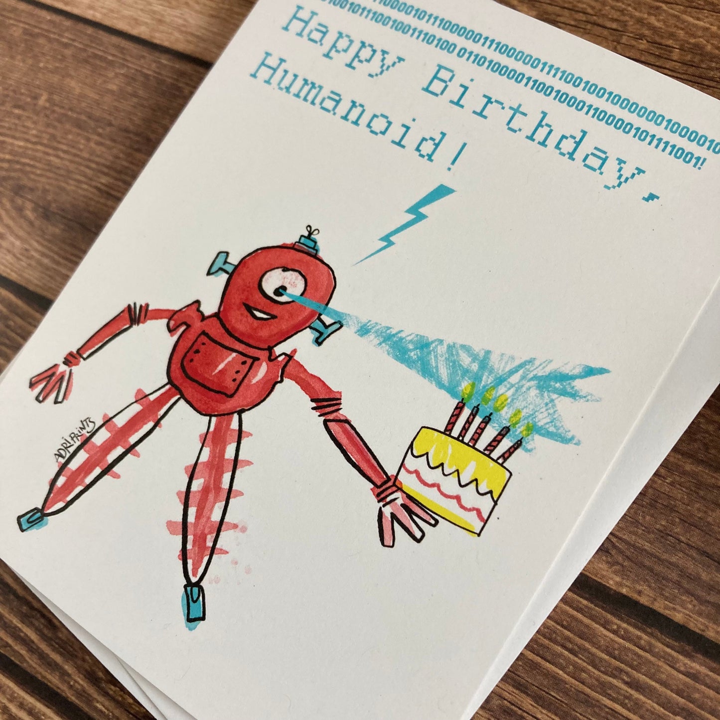 BIRTHDAY - Robot Birthday Binary - card featuring art by Adriana Bergstrom, Adriprints