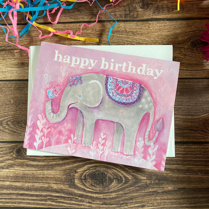 BIRTHDAY - Pink Elephant darling birthday card - featuring art by Adriana Bergstrom