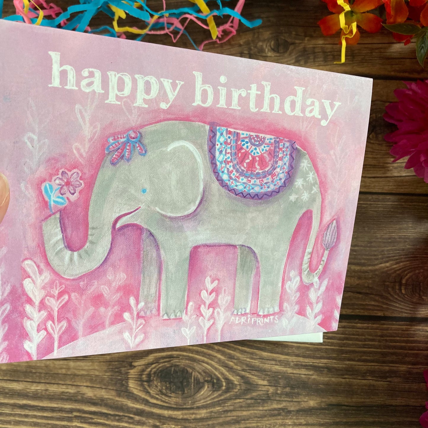 BIRTHDAY - Pink Elephant darling birthday card - featuring art by Adriana Bergstrom
