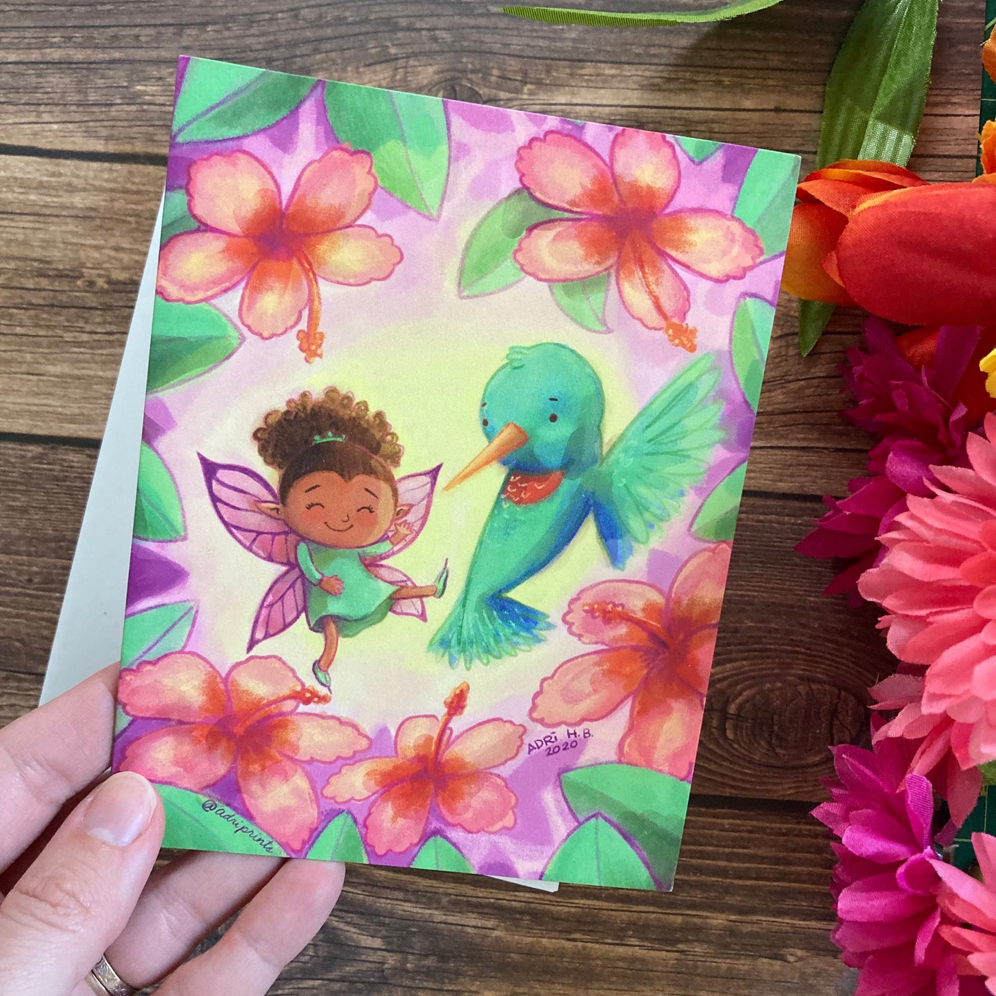 EVERYDAY - Hummingbird Flower Fairy - Greeting Card for Friends, Family, art by Adriana Bergstrom (Adriprints)