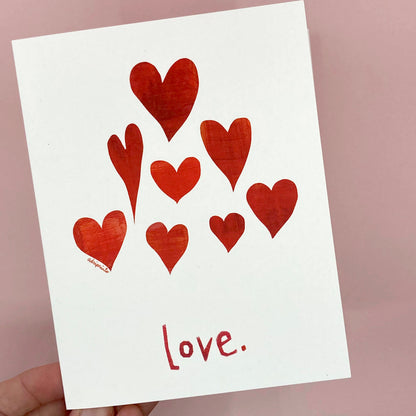 LOVE- Love Hearts Card. Send love for Valentine, Anniversary, Friendiversary, Eco-Friendly Notecards by Adriana Bergstrom (Adriprints)