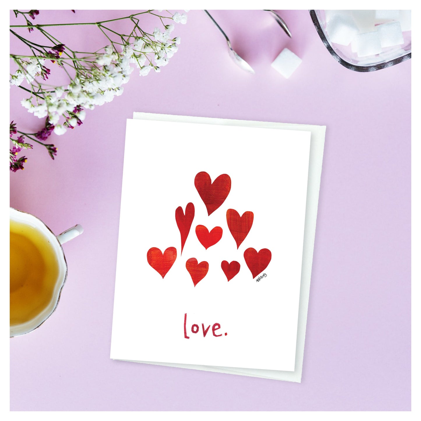 LOVE- Love Hearts Card. Send love for Valentine, Anniversary, Friendiversary, Eco-Friendly Notecards by Adriana Bergstrom (Adriprints)