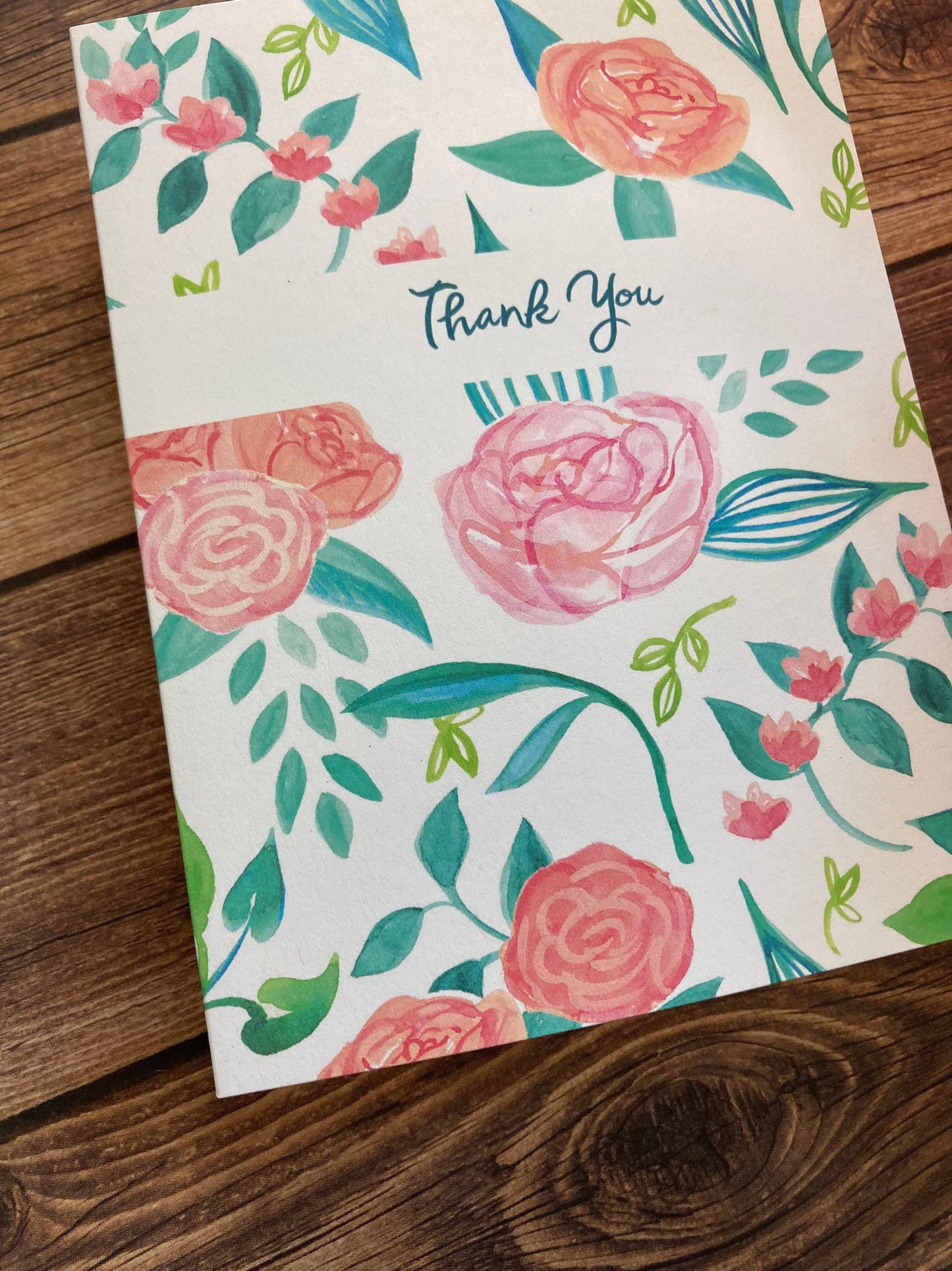 THANKS - Pink and Aqua Florals - bouquet, flowers, anytime appreciation, Eco-Friendly Notecards by Adriana Bergstrom (Adriprints)