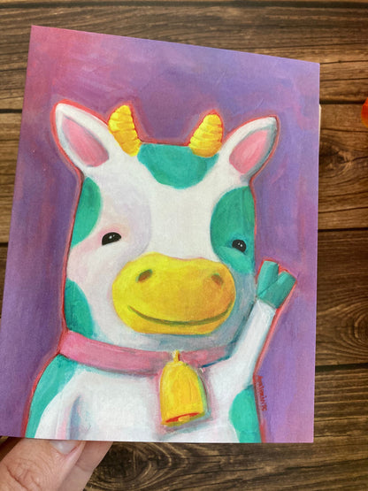 EVERYDAY - Hi Teal Cow - Artist Notecard featuring Art by Adriana Bergstrom