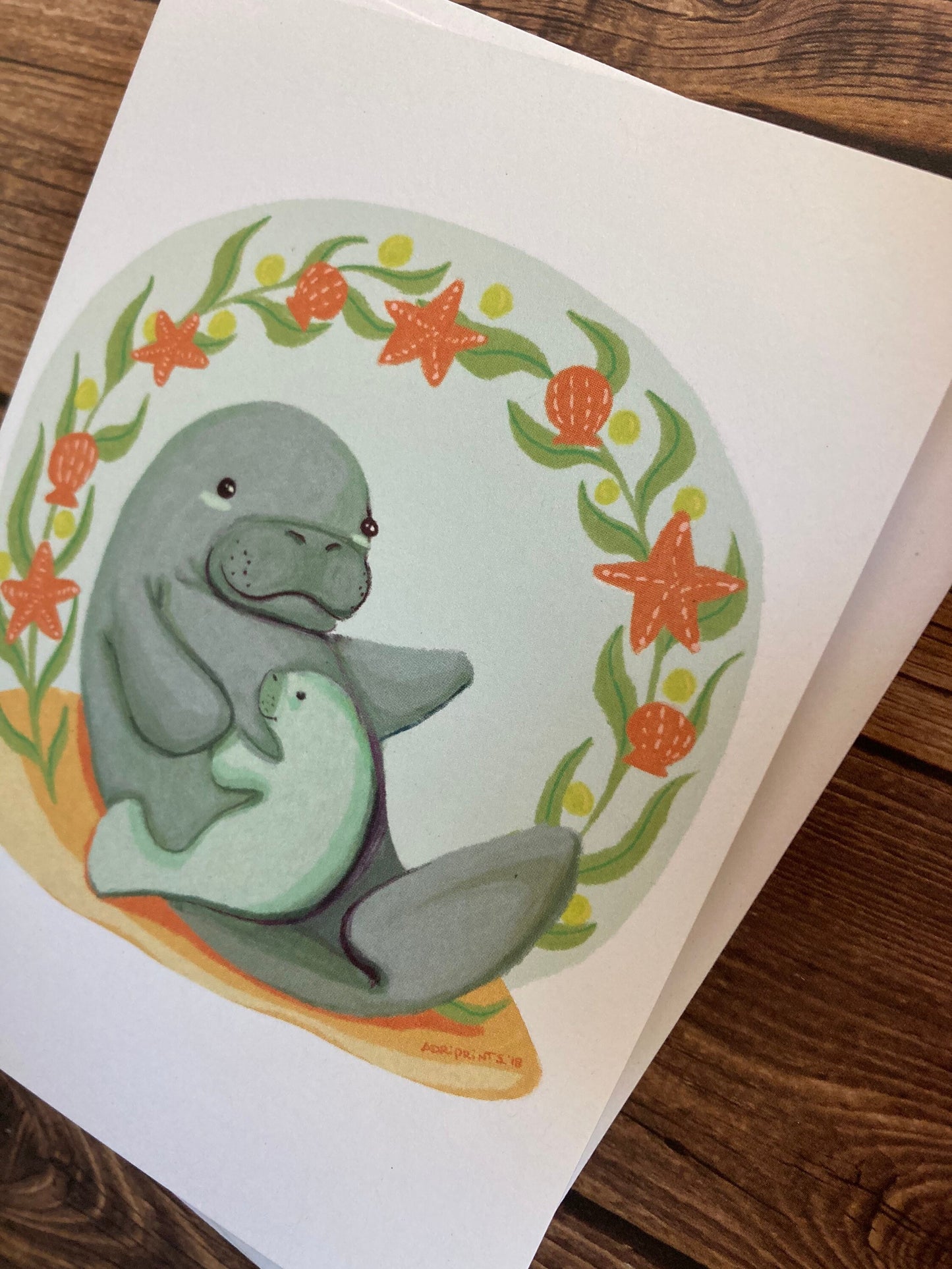 LOVE - Manatee Mama - Greeting Card for new parents, Mother's Day, Father's Day, new families, eco-friendly notecards by Adriana Bergstrom