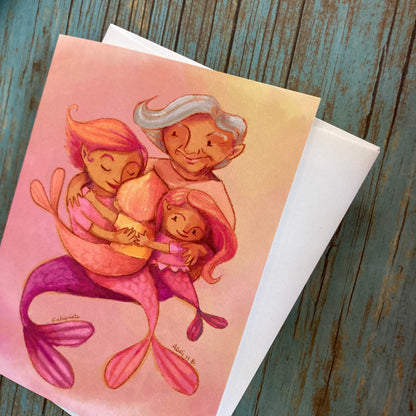 LOVE - Mermaid Family - Greeting Card for Mom, Sister, Grandma, Friends, eco-friendly notecards by Adriana Bergstrom (Adriprints)