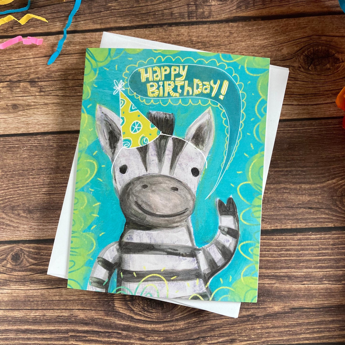 BIRTHDAY - Zebra Wildlife Birthday Card featuring art by Adriana Bergstrom