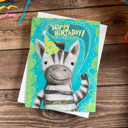 BIRTHDAY - Zebra Wildlife Birthday Card featuring art by Adriana Bergstrom