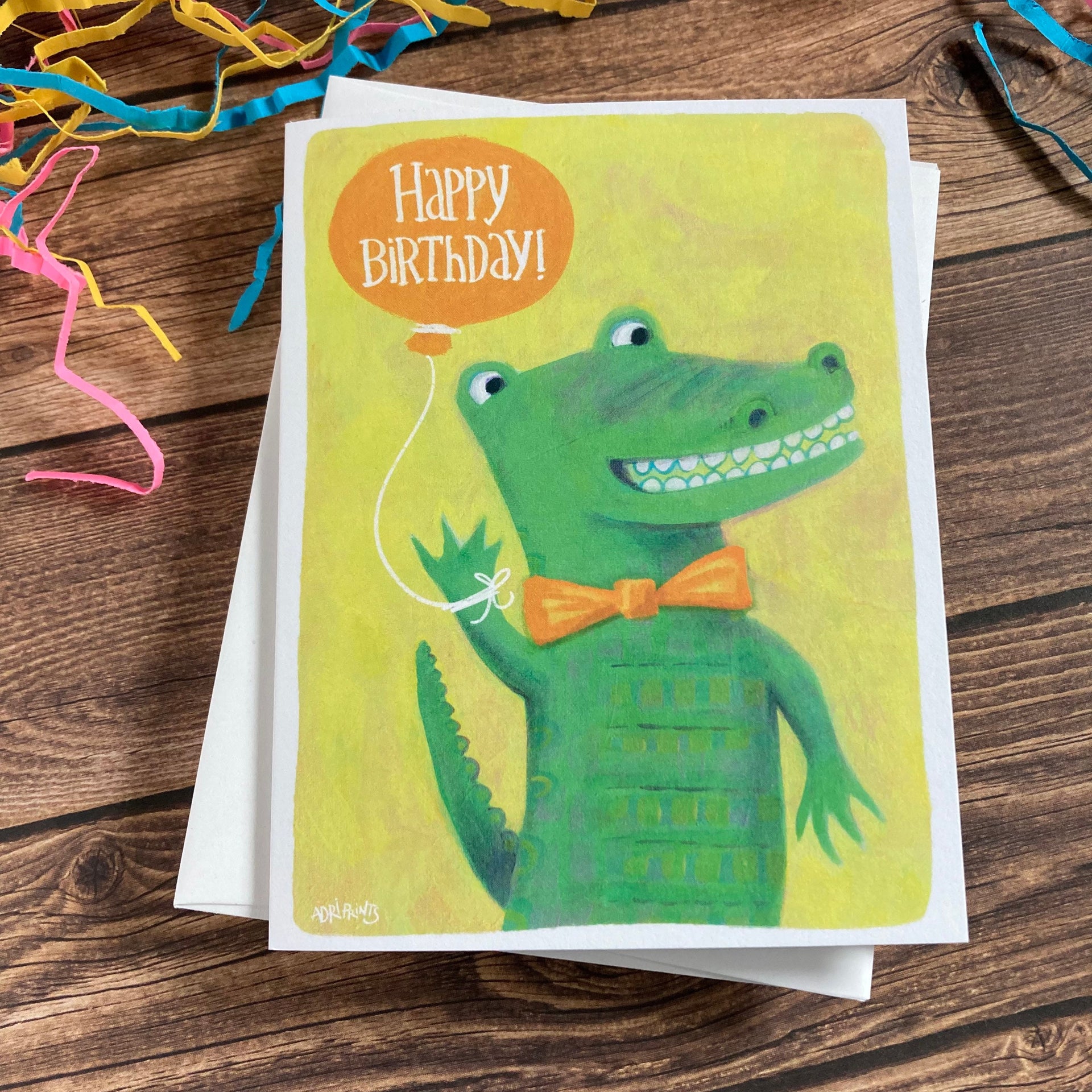 BIRTHDAY - Gator Crocodile Birthday Card, art by Adriana Bergstrom (Adriprints)