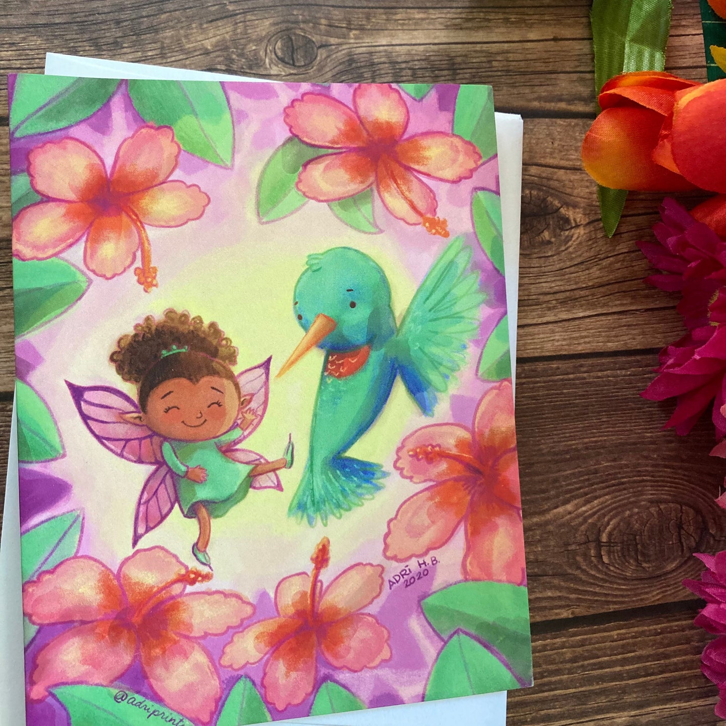 EVERYDAY - Hummingbird Flower Fairy - Greeting Card for Friends, Family, art by Adriana Bergstrom (Adriprints)